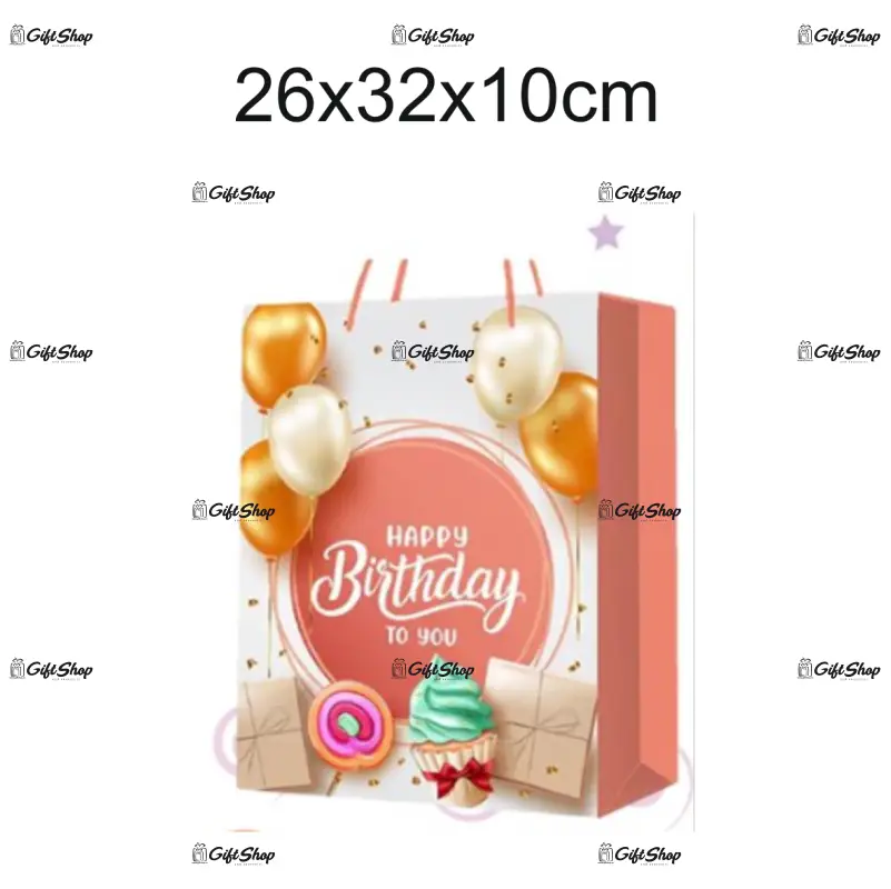 Plasa cadou, model happy birthday, 26x32x10cm